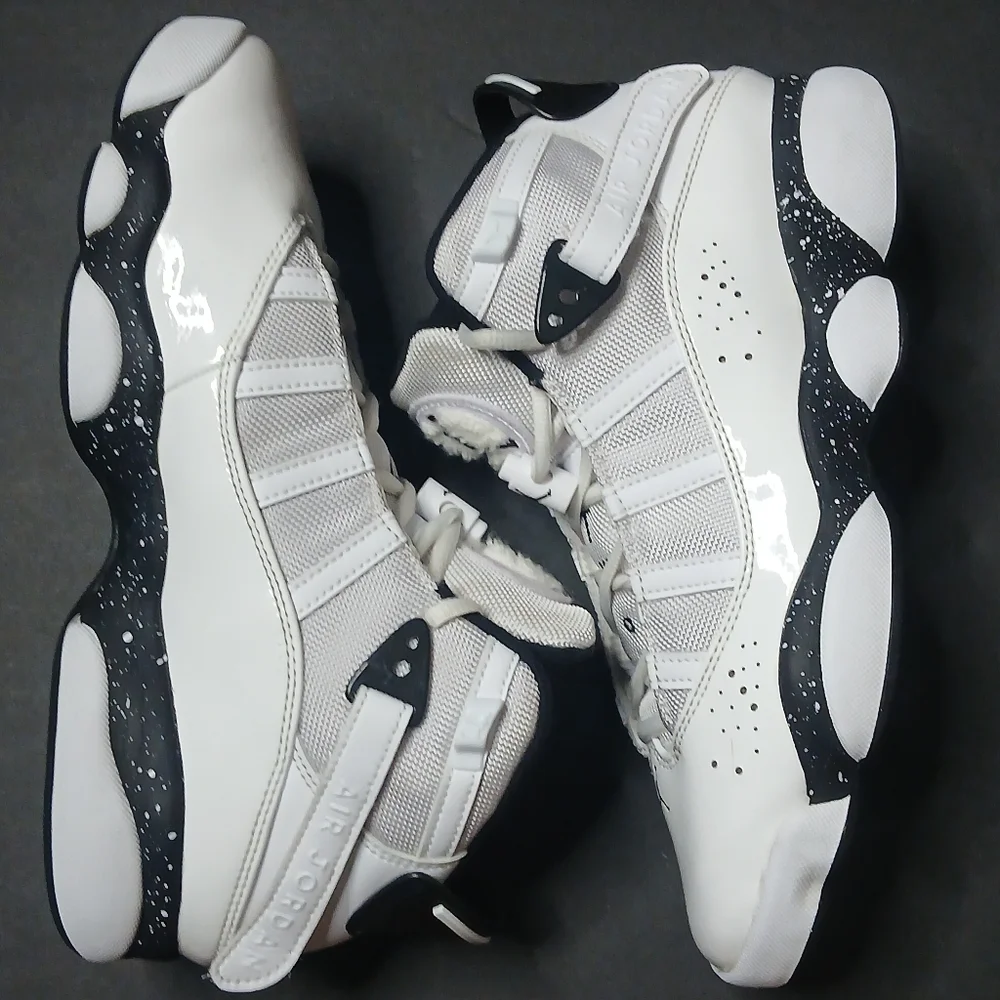 Jordan 6 Rings Basketball Shoes Mens White Black‎ Speckle 322992-106 High Top